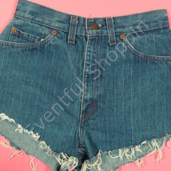 Vintage Levis 505 Shorts Womens 24 Blue 505 Railroad Stripe Denim 1980s - Picture 1 of 8